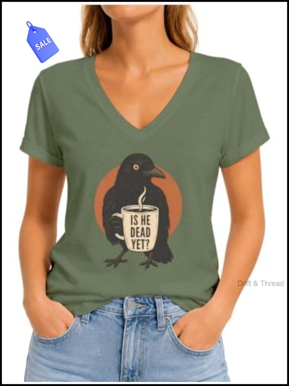 Sarcastic Raven Graphic T-Shirt Crew Neck V-Neck S-3XL Casual